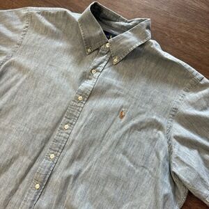Ralph‎ Lauren S/S Chambray Blue Shirt Men's Sz XXL Flesh Pony Cotton